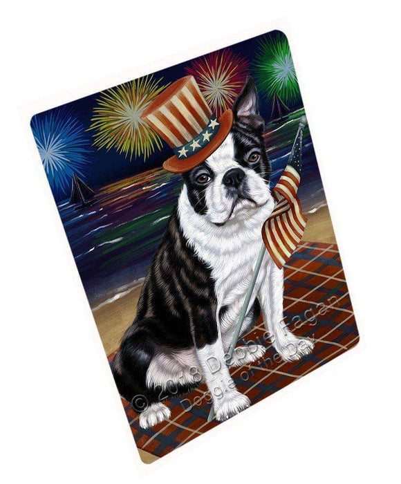 4th of July Independence Day Firework Bosten Terrier Dog Tempered Cutting Board C49881