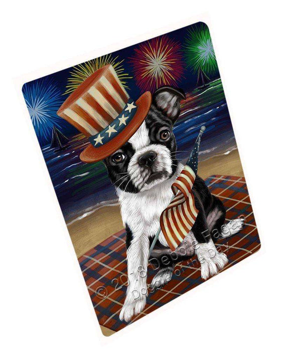 4th of July Independence Day Firework Bosten Terrier Dog Tempered Cutting Board C49887