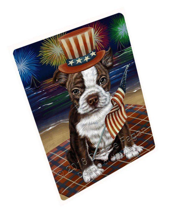 4th of July Independence Day Firework Bosten Terrier Dog Tempered Cutting Board C49890