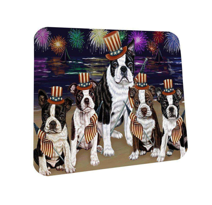 4th of July Independence Day Firework Bosten Terriers Dog Coasters Set of 4 CST48689