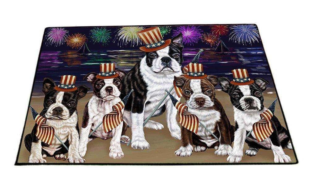 4th of July Independence Day Firework Bosten Terriers Dog Floormat FLMS49305