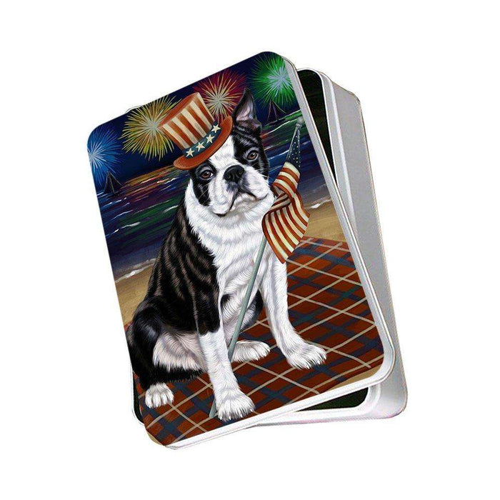 4th of July Independence Day Firework Bosten Terriers Dog Photo Storage Tin PITN48729