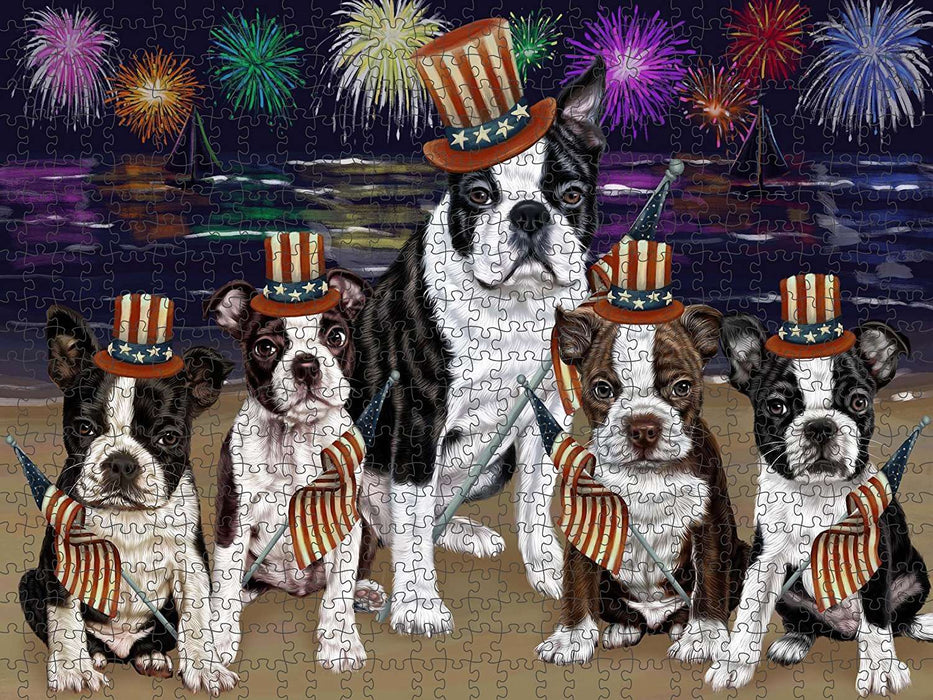 4th of July Independence Day Firework Bosten Terriers Dog Puzzle with Photo Tin PUZL49896