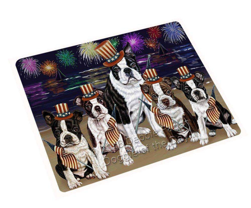 4th of July Independence Day Firework Bosten Terriers Dog Tempered Cutting Board C49884