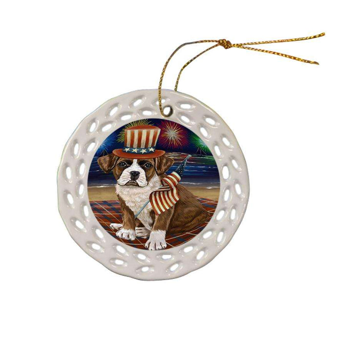4th of July Independence Day Firework Boxer Dog Ceramic Doily Ornament DPOR48735
