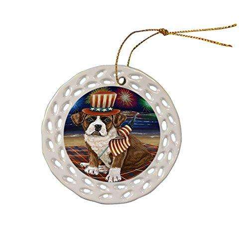 4th of July Independence Day Firework Boxer Dog Ceramic Doily Ornament DPOR48735