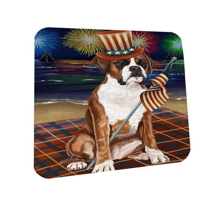 4th of July Independence Day Firework Boxer Dog Coasters Set of 4 CST48692