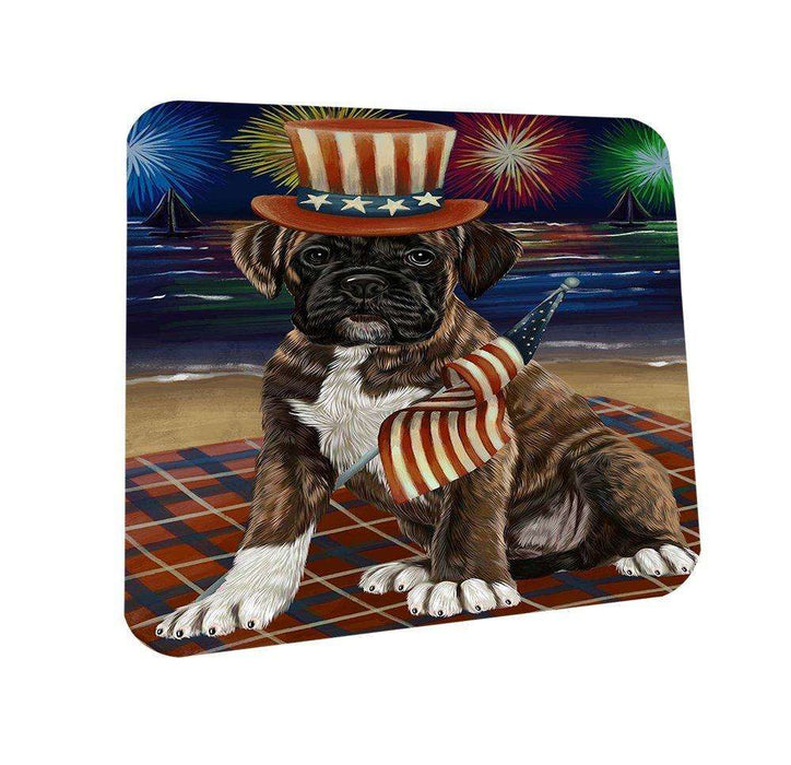 4th of July Independence Day Firework Boxer Dog Coasters Set of 4 CST48695