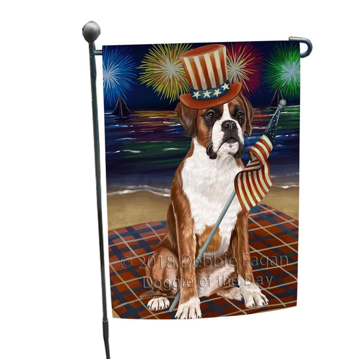 4th of July Independence Day Firework Boxer Dog Garden Flag GFLG48642