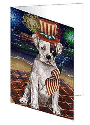 4th of July Independence Day Firework Boxer Dog Handmade Artwork Assorted Pets Greeting Cards and Note Cards with Envelopes for All Occasions and Holiday Seasons GCD50231
