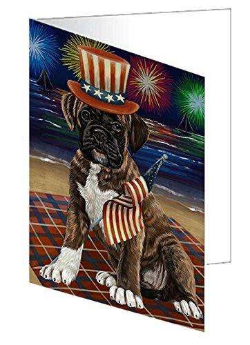 4th of July Independence Day Firework Boxer Dog Handmade Artwork Assorted Pets Greeting Cards and Note Cards with Envelopes for All Occasions and Holiday Seasons GCD50237