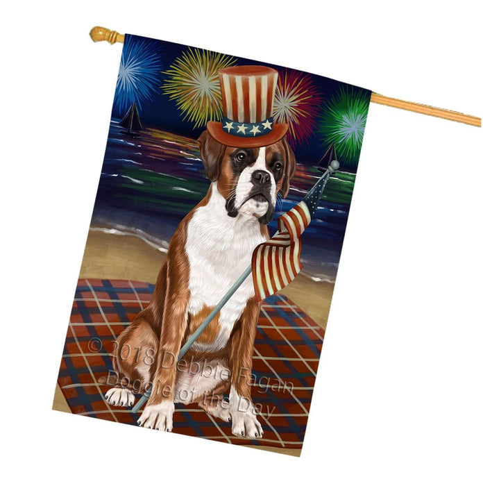 4th of July Independence Day Firework Boxer Dog House Flag FLG48698