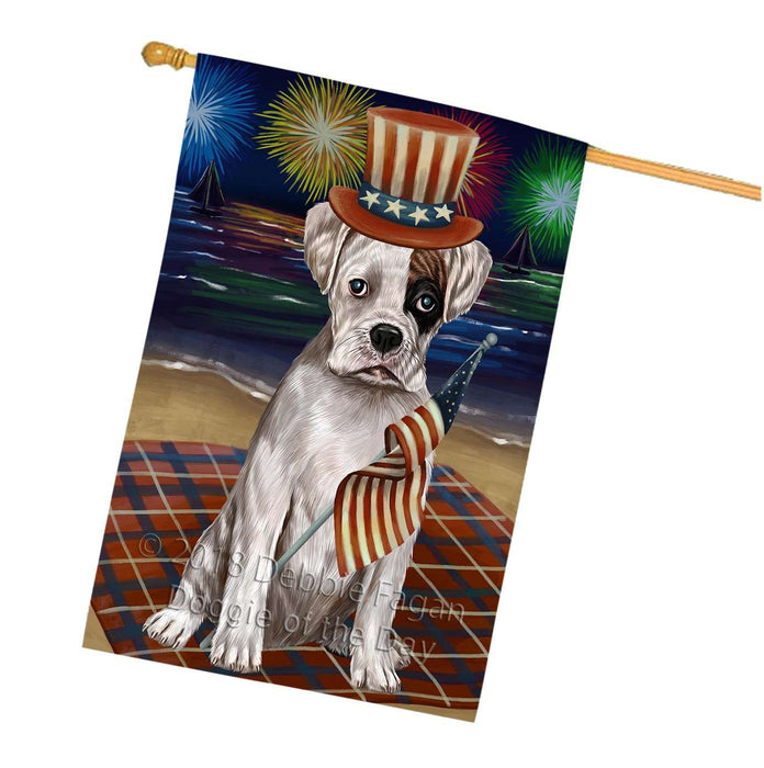 4th of July Independence Day Firework Boxer Dog House Flag FLG48699