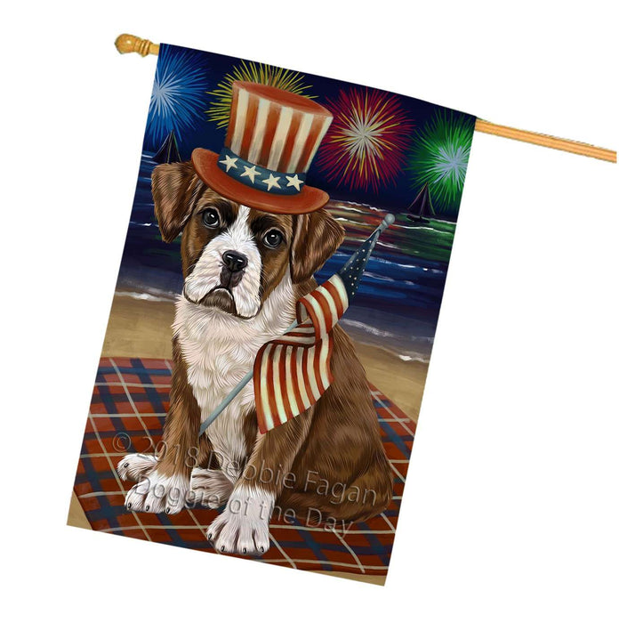 4th of July Independence Day Firework Boxer Dog House Flag FLG48700