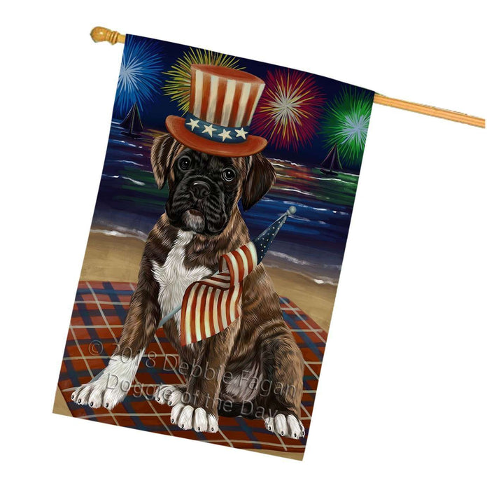 4th of July Independence Day Firework Boxer Dog House Flag FLG48701