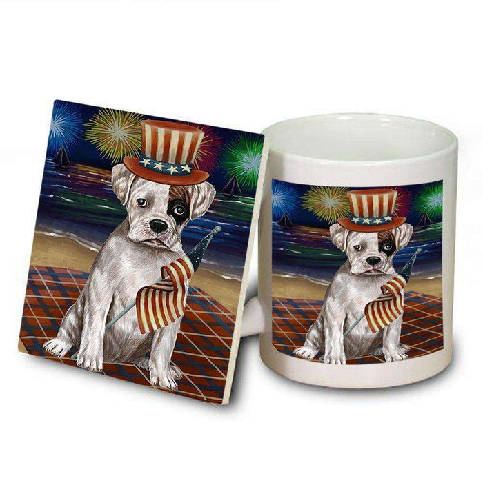 4th of July Independence Day Firework Boxer Dog Mug and Coaster Set MUC48726