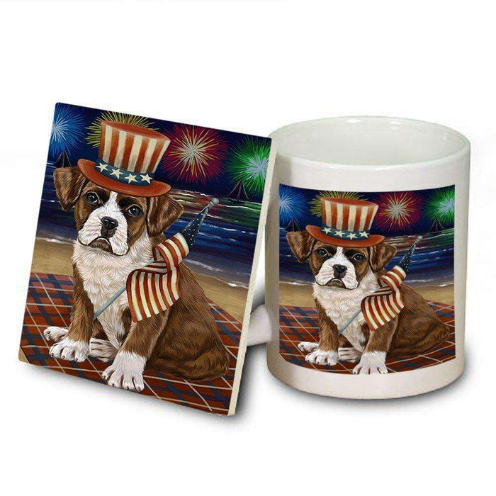 4th of July Independence Day Firework Boxer Dog Mug and Coaster Set MUC48727