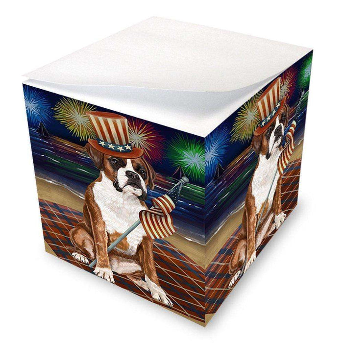 4th of July Independence Day Firework Boxer Dog Note Cube NOC48733