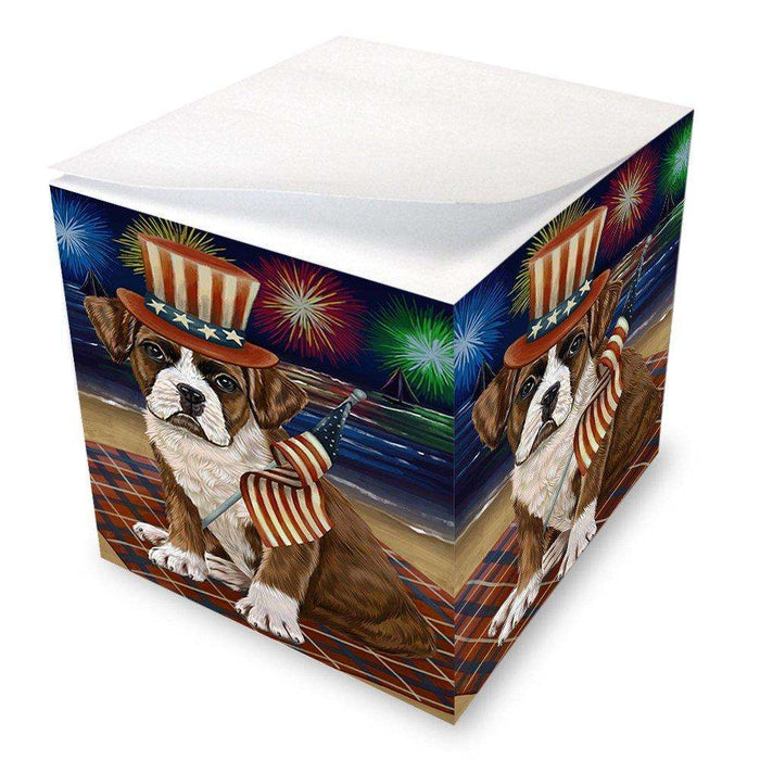 4th of July Independence Day Firework Boxer Dog Note Cube NOC48735