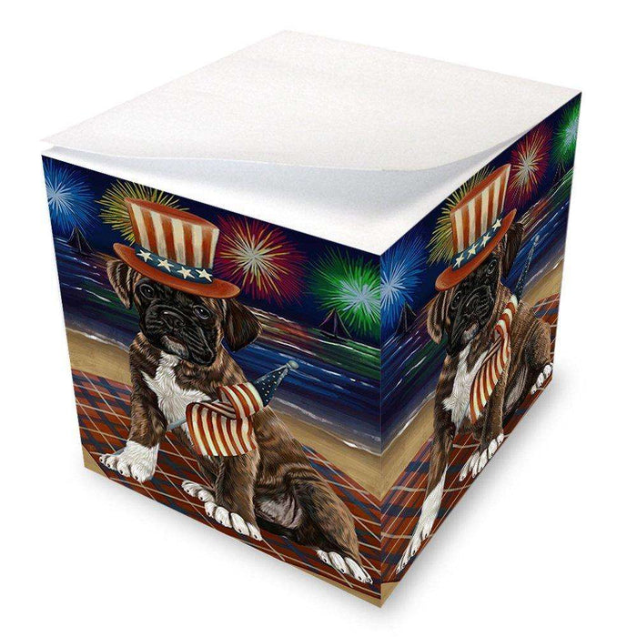 4th of July Independence Day Firework Boxer Dog Note Cube NOC48736