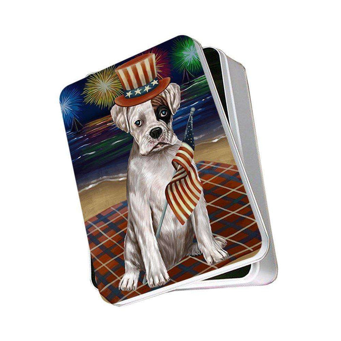 4th of July Independence Day Firework Boxer Dog Photo Storage Tin PITN48734