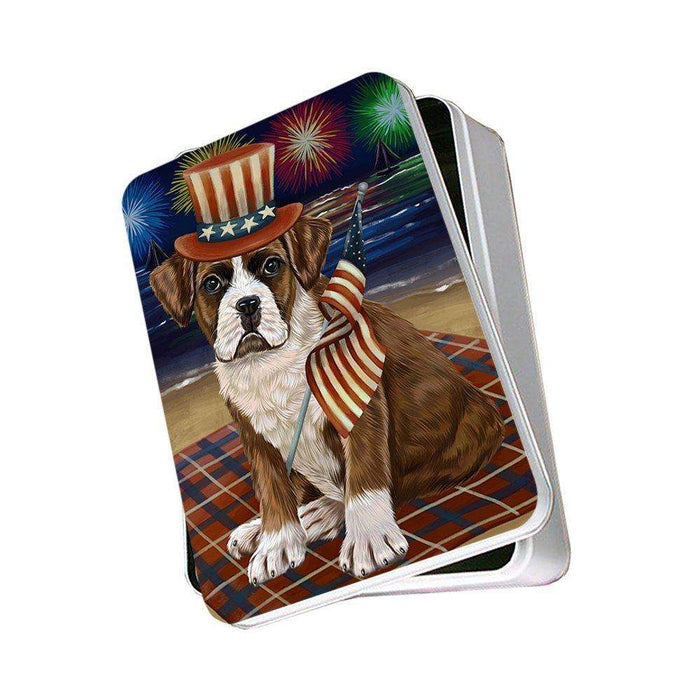 4th of July Independence Day Firework Boxer Dog Photo Storage Tin PITN48735