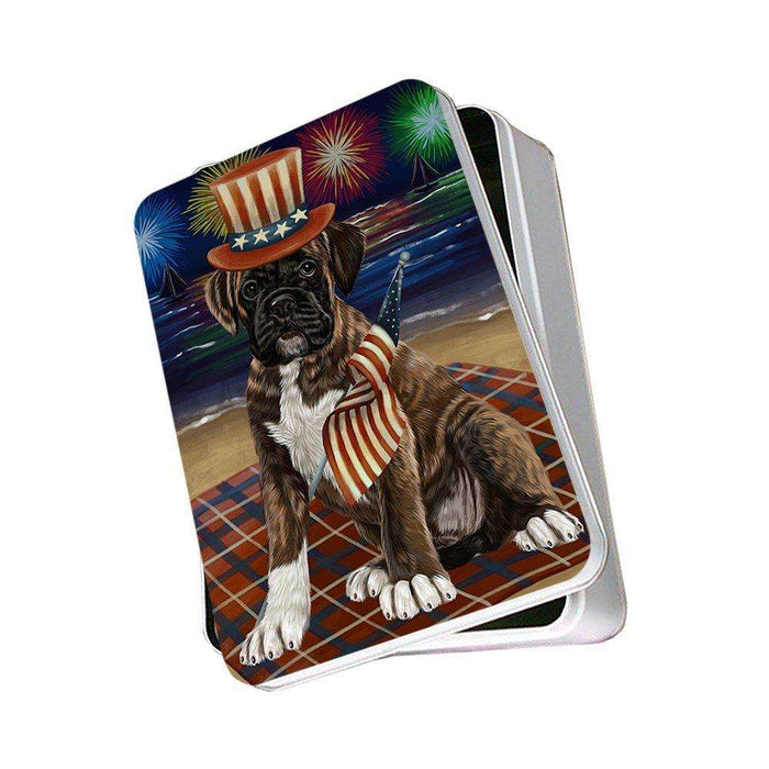 4th of July Independence Day Firework Boxer Dog Photo Storage Tin PITN48736