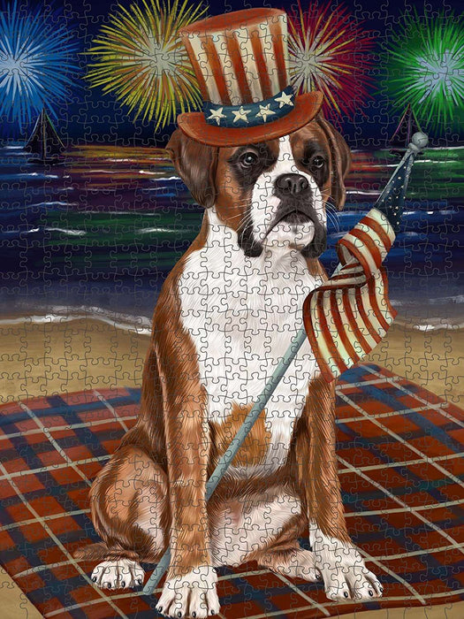 4th of July Independence Day Firework Boxer Dog Puzzle with Photo Tin PUZL49905