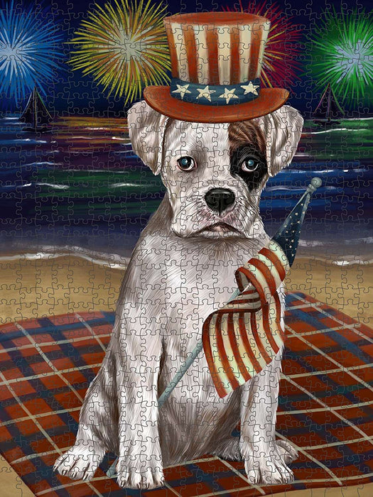 4th of July Independence Day Firework Boxer Dog Puzzle with Photo Tin PUZL49908
