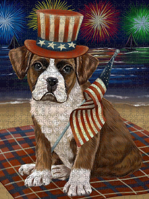 4th of July Independence Day Firework Boxer Dog Puzzle with Photo Tin PUZL49911