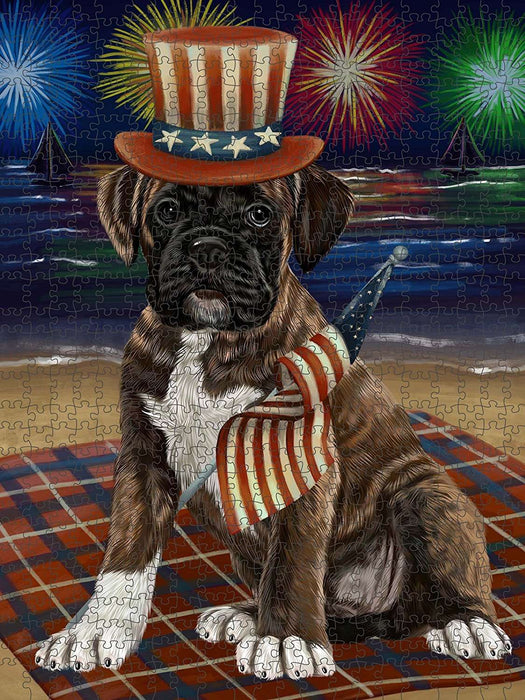4th of July Independence Day Firework Boxer Dog Puzzle with Photo Tin PUZL49914