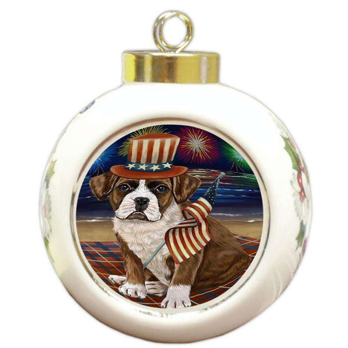 4th of July Independence Day Firework Boxer Dog Round Ball Christmas Ornament RBPOR48735