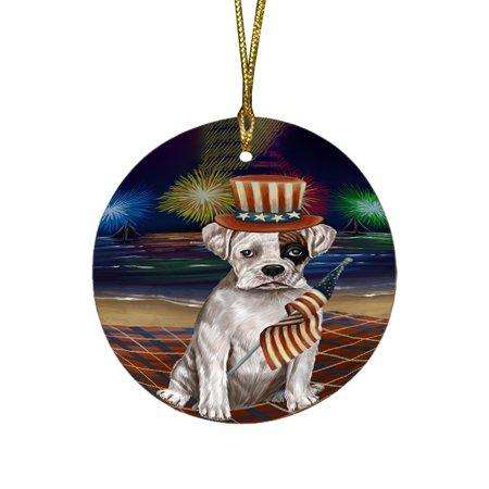 4th of July Independence Day Firework Boxer Dog Round Christmas Ornament RFPOR48725