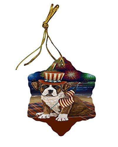 4th of July Independence Day Firework Boxer Dog Star Porcelain Ornament SPOR48727