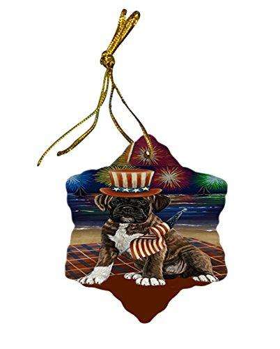 4th of July Independence Day Firework Boxer Dog Star Porcelain Ornament SPOR48728