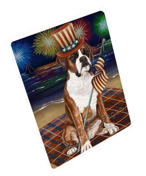 4th of July Independence Day Firework Boxer Dog Tempered Cutting Board C49893