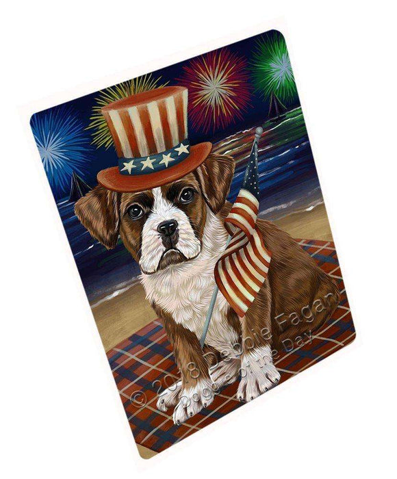 4th of July Independence Day Firework Boxer Dog Tempered Cutting Board C49899