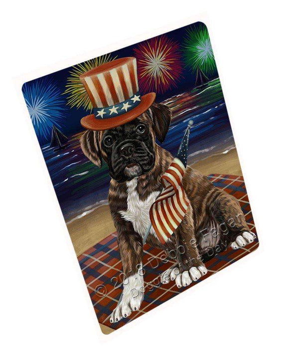 4th of July Independence Day Firework Boxer Dog Tempered Cutting Board C49902