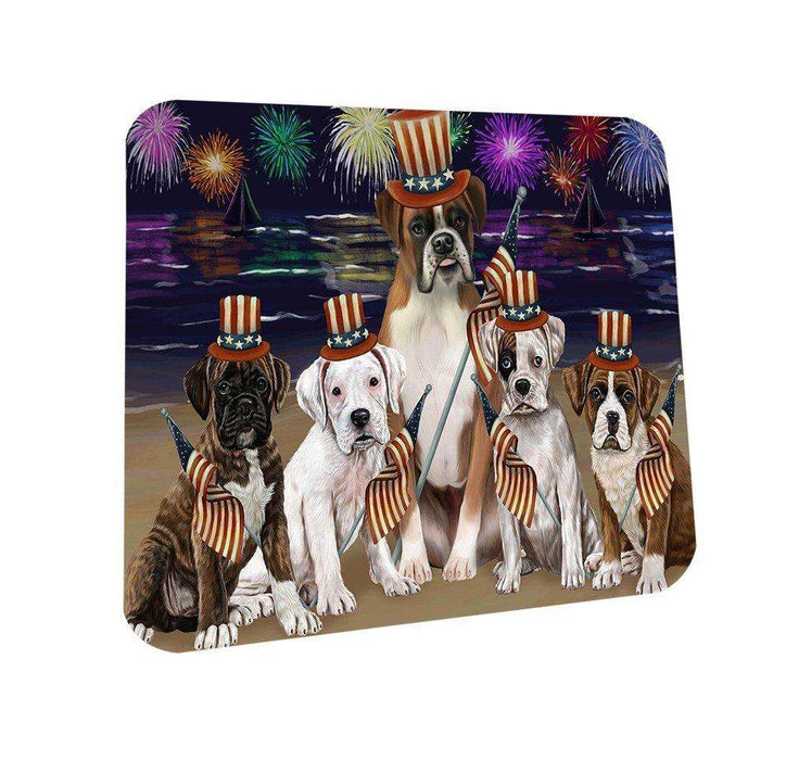 4th of July Independence Day Firework Boxers Dog Coasters Set of 4 CST48696