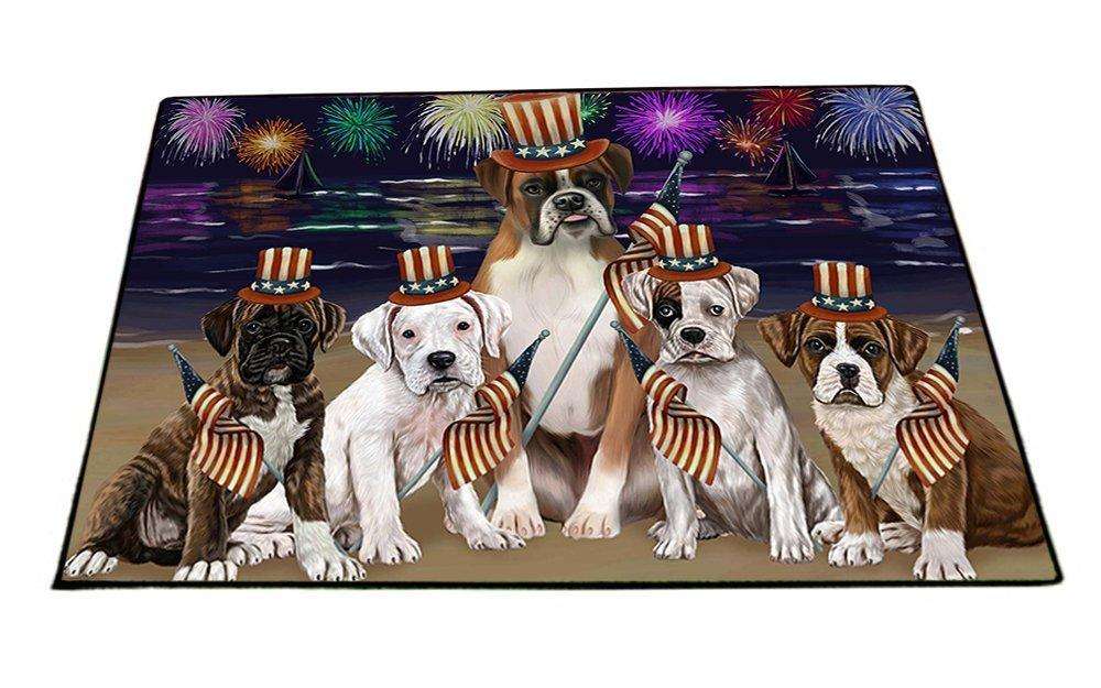 4th of July Independence Day Firework Boxers Dog Floormat FLMS49308