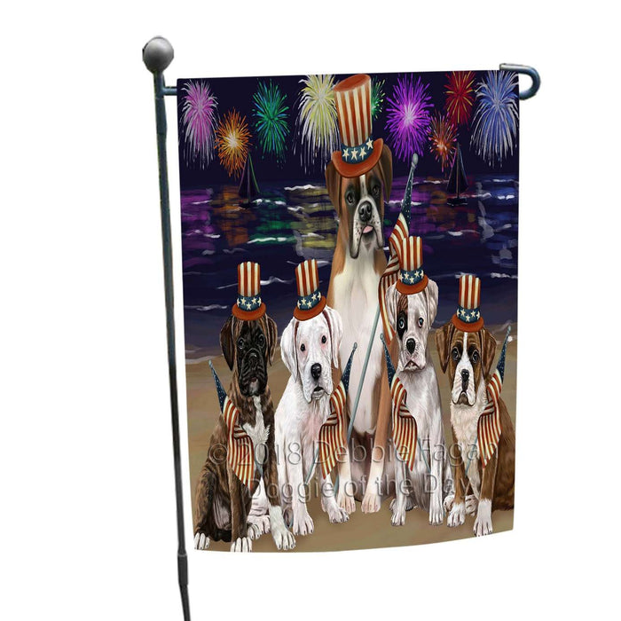 4th of July Independence Day Firework Boxers Dog Garden Flag GFLG48646