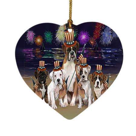 4th of July Independence Day Firework Boxers Dog Heart Christmas Ornament HPOR48737