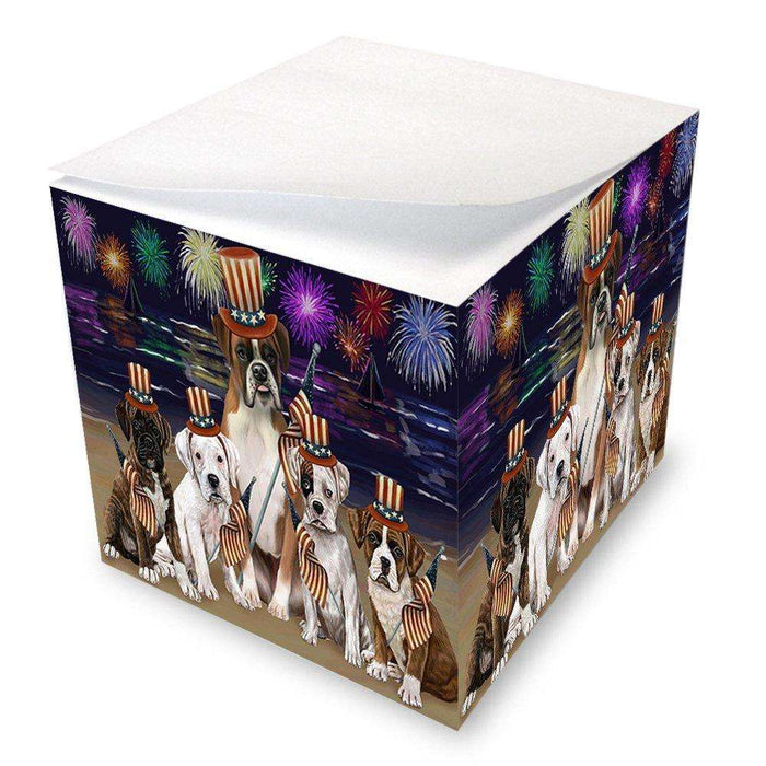 4th of July Independence Day Firework Boxers Dog Note Cube NOC48737