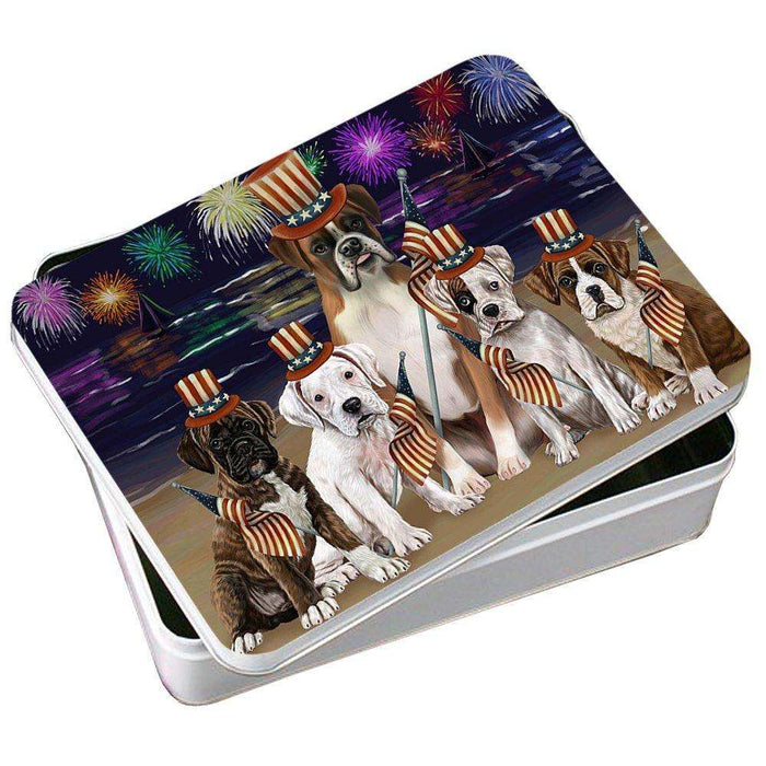 4th of July Independence Day Firework Boxers Dog Photo Storage Tin PITN48737