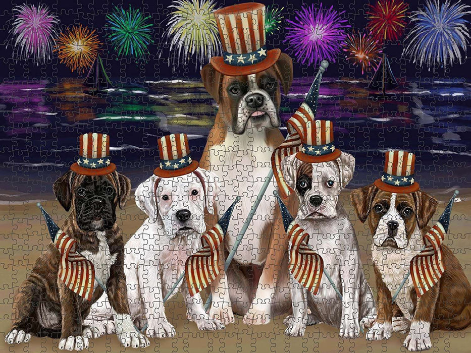 4th of July Independence Day Firework Boxers Dog Puzzle with Photo Tin PUZL49917