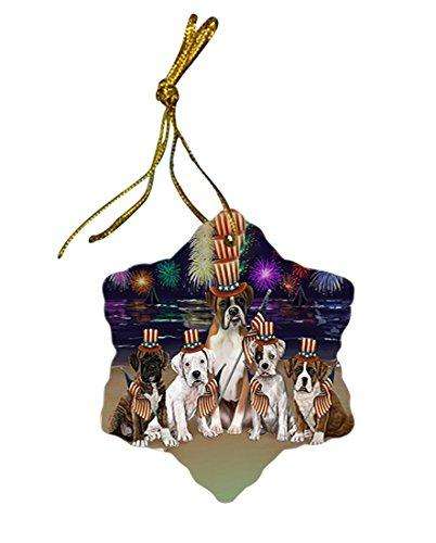 4th of July Independence Day Firework Boxers Dog Star Porcelain Ornament SPOR48729