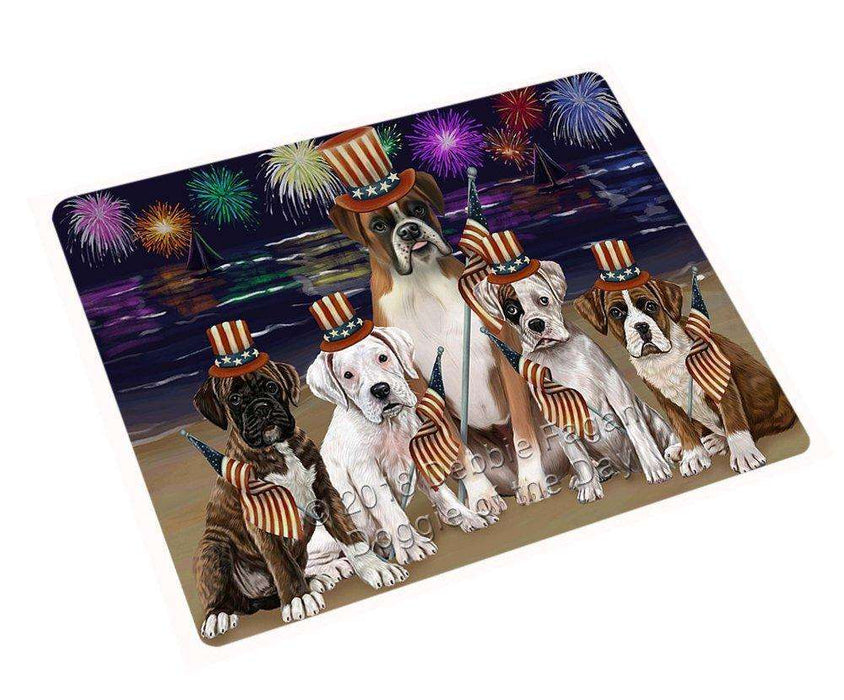 4th of July Independence Day Firework Boxers Dog Tempered Cutting Board C49905