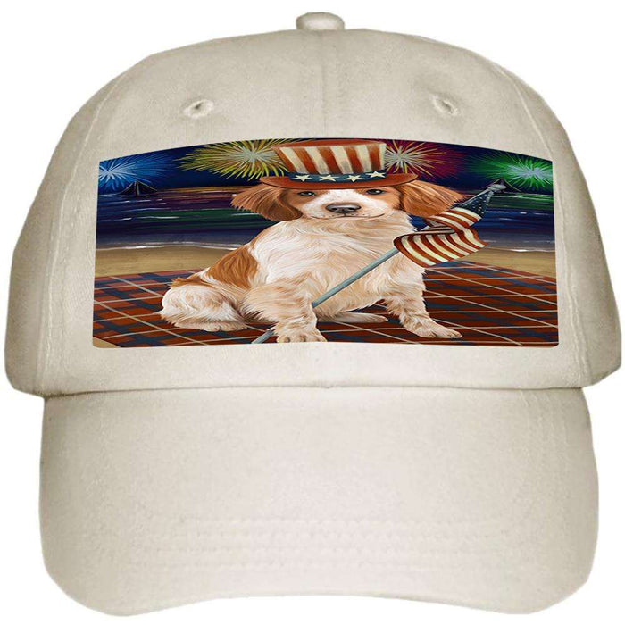 4th of July Independence Day Firework Brittany Spaniel Dog Ball Hat Cap HAT50268