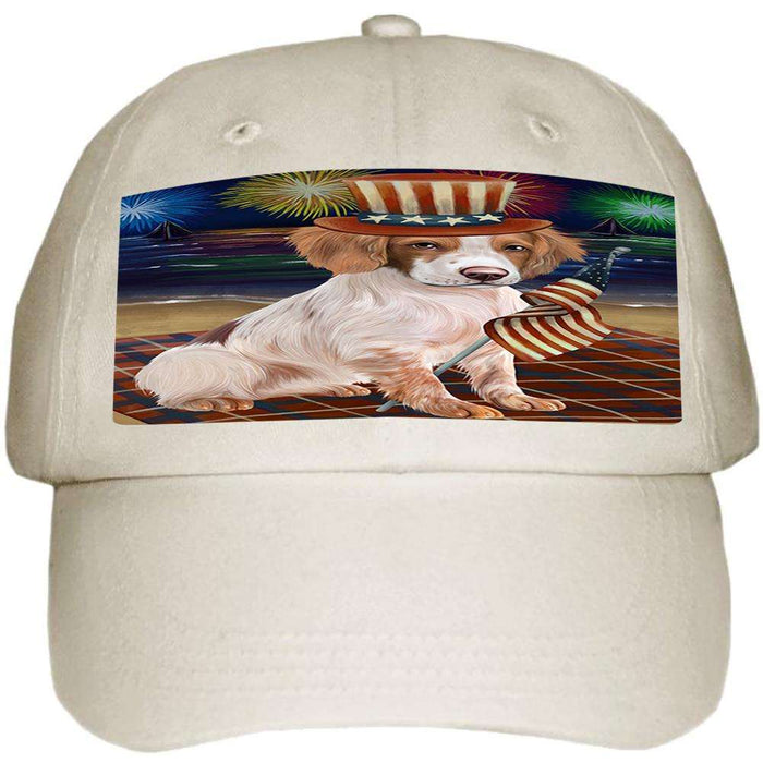 4th of July Independence Day Firework Brittany Spaniel Dog Ball Hat Cap HAT50274