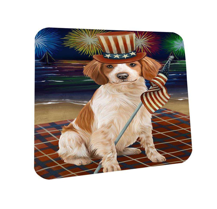 4th of July Independence Day Firework Brittany Spaniel Dog Coasters Set of 4 CST48804